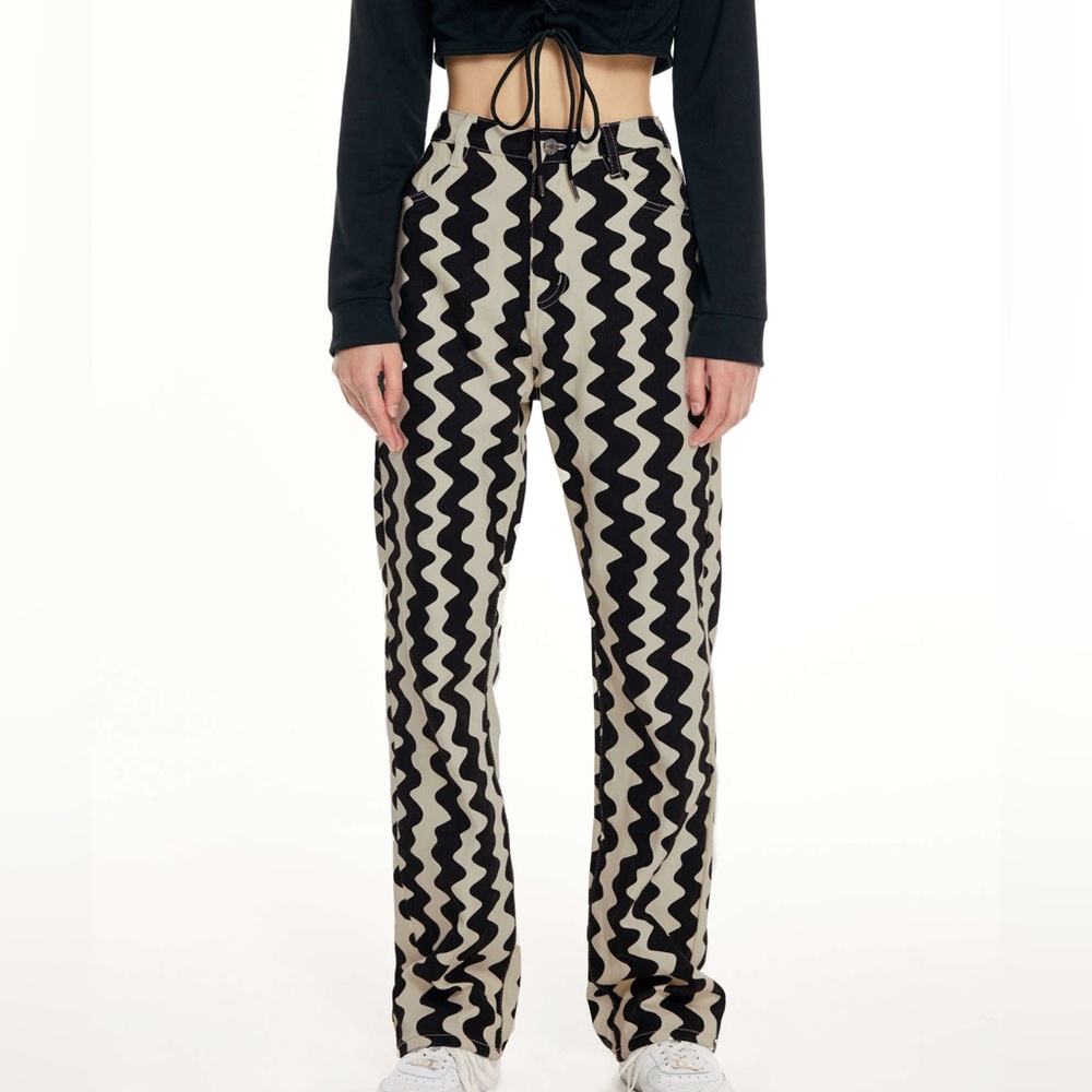 Cider Mid Rise Wavy Retro Straight Leg Trousers